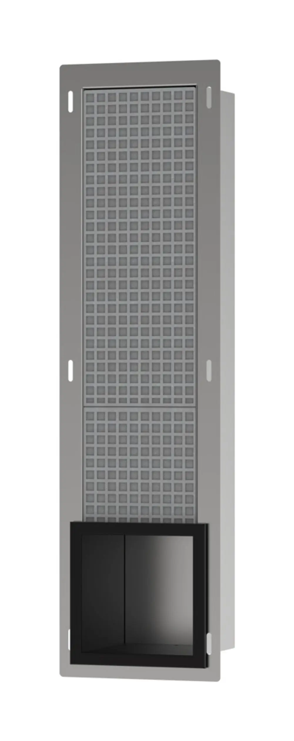 Wandmontierter Halter aus mattschwarzem Material mit Platz für mehrere Rollen Toilettenpapier, designed von Hansgrohe, mit Gitter- und geschlossenen Bereichen.